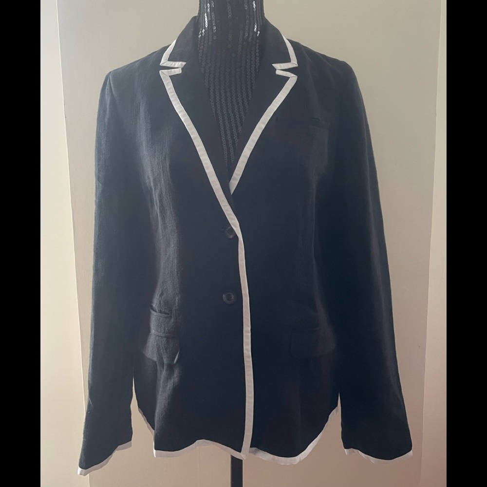 Elizabeth & James Black Linen Renate Tassel Blazer Size 8